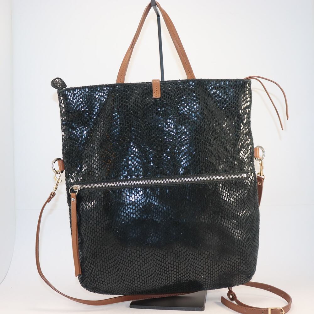 Sorial Black Snake Print Convertible Tote Crossbody Brown Leather Trim - Picture 4 of 9